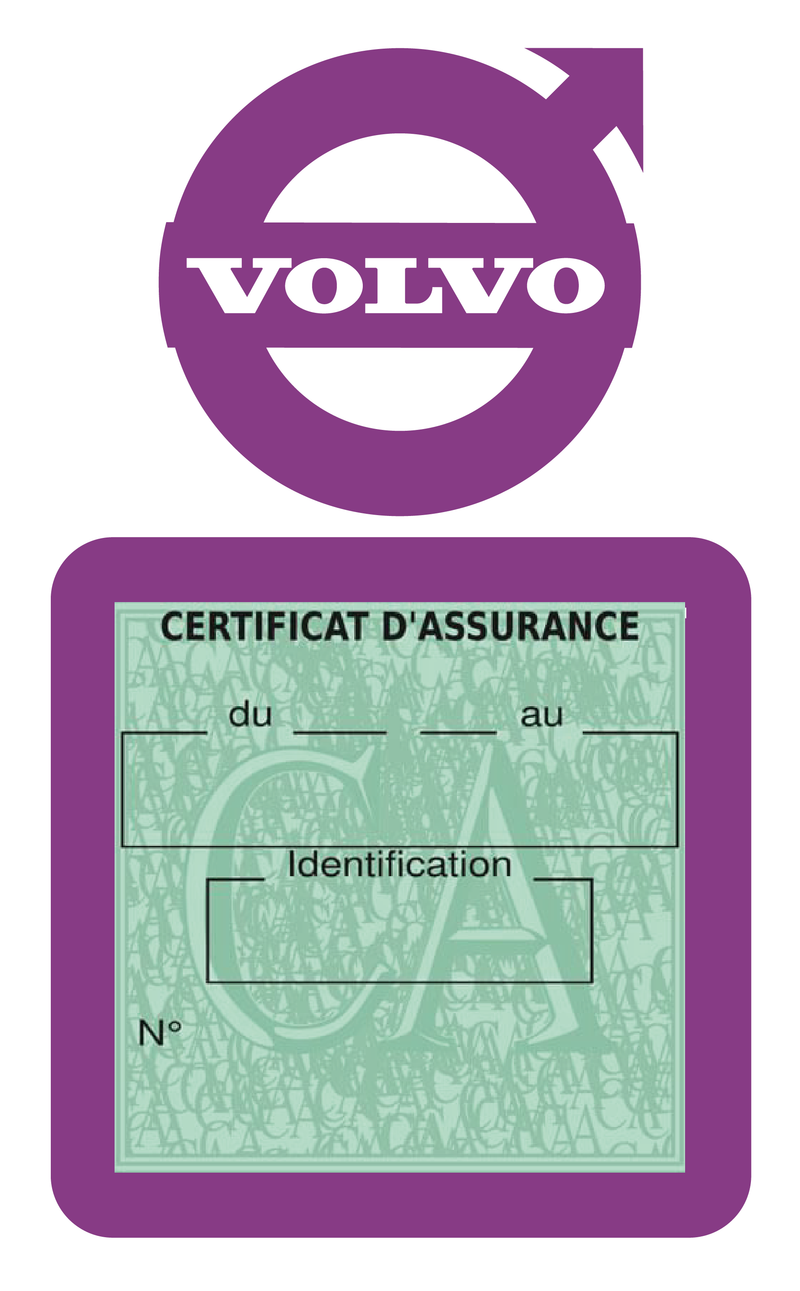 Porte Vignette Assurance Pare Brise Voiture Pour Volvo | Étui Simple Pochette Adhésive Autocollant Sticker Mauve