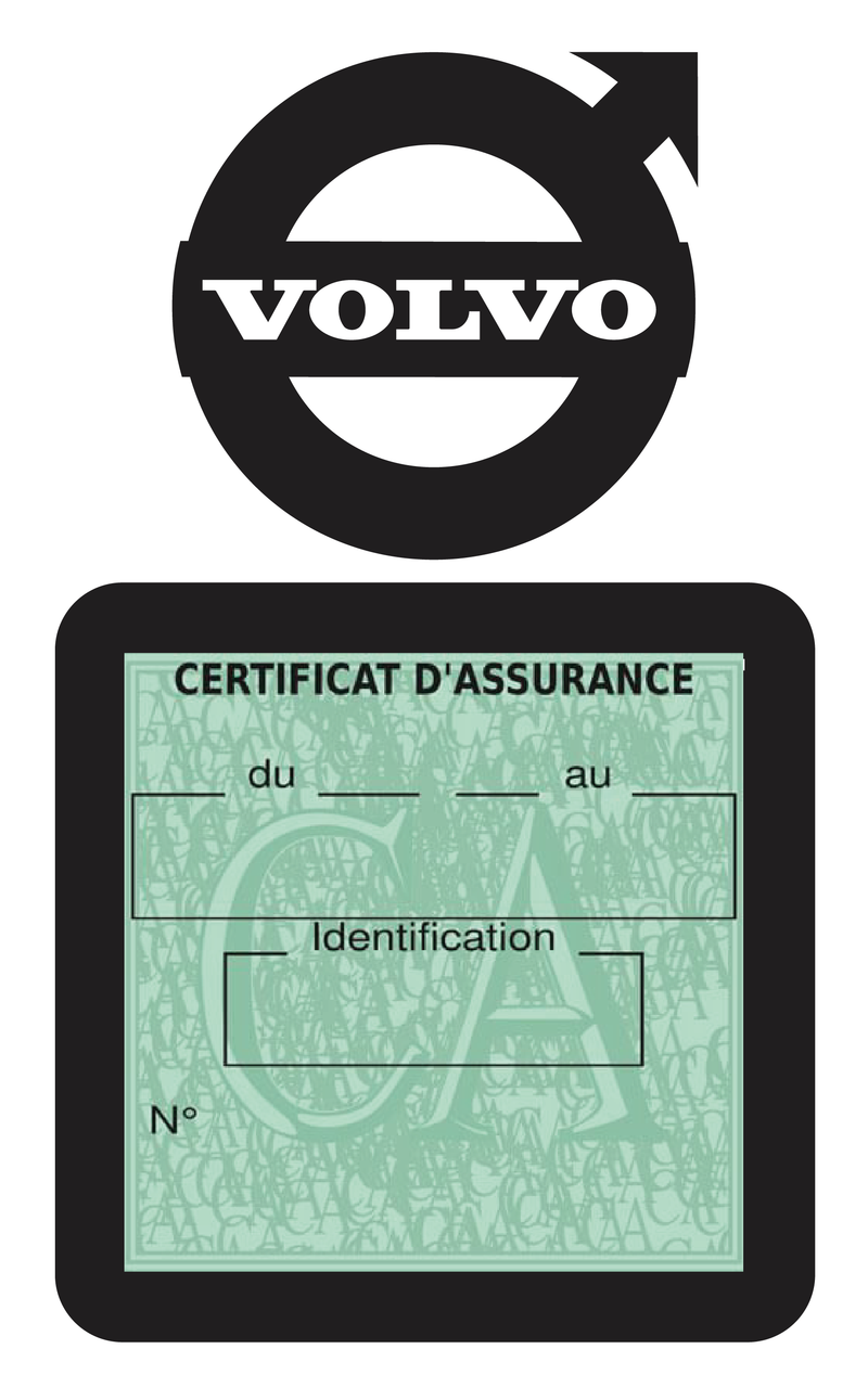 Porte Vignette Assurance Pare Brise Voiture Pour Volvo | Étui Simple Pochette Adhésive Autocollant Sticker Noir