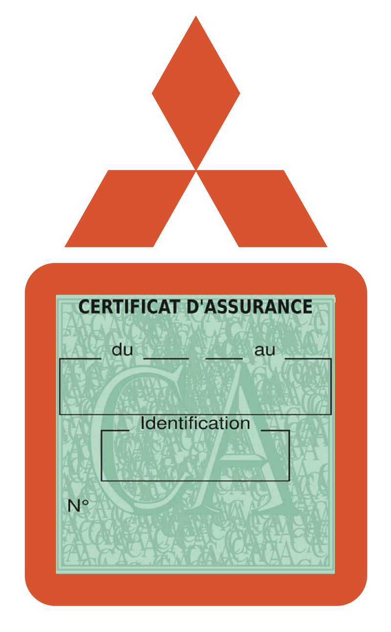 Porte Vignette Assurance Pare Brise Voiture Pour Mitsubishi | Étui Simple Pochette Adhésive Autocollant Sticker Orange