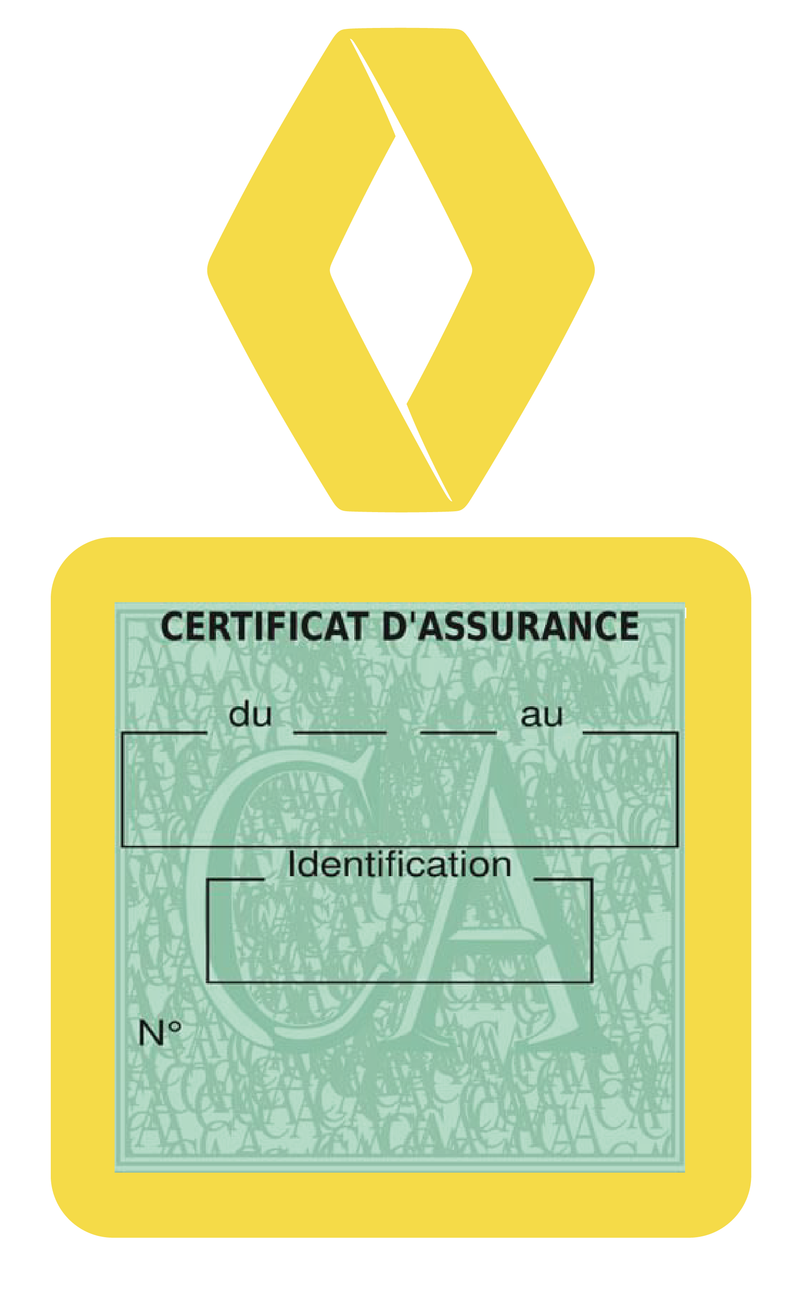 Porte Vignette Assurance Pare Brise Voiture Pour Renault Ancien Logo | Étui Simple Pochette Adhésive Autocollant Sticker Jaune