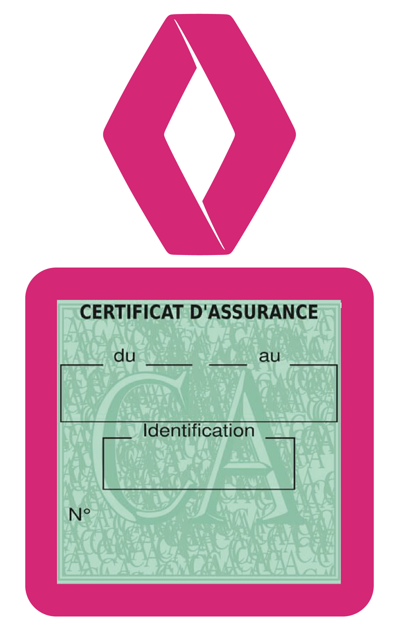 Porte Vignette Assurance Pare Brise Voiture Pour Renault Ancien Logo | Étui Simple Pochette Adhésive Autocollant Sticker Rose