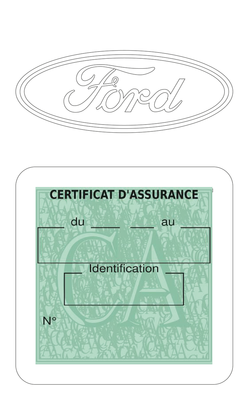 Porte Vignette Assurance Pare Brise Voiture Pour Ford Logo | Étui Simple Pochette Adhésive Autocollant Sticker Blanc