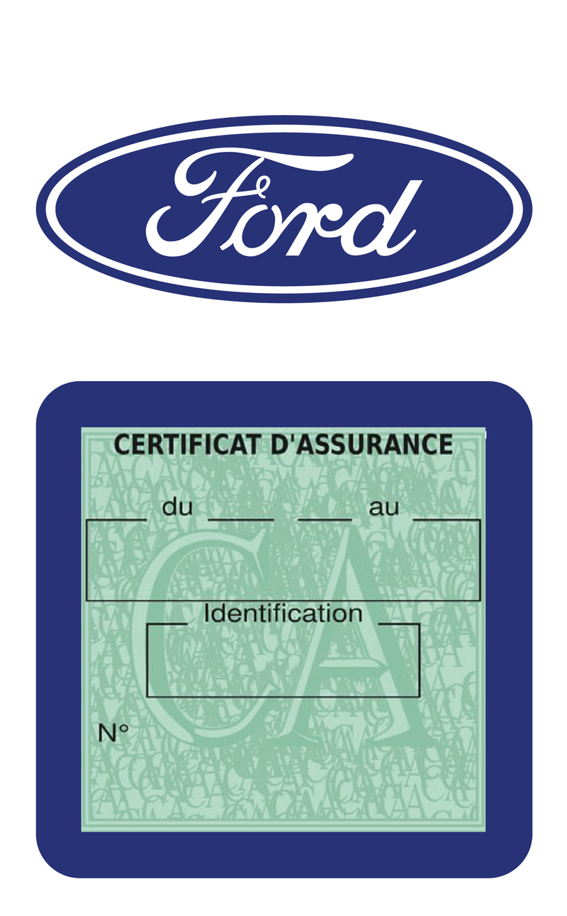 Porte Vignette Assurance Pare Brise Voiture Pour Ford Logo | Étui Simple Pochette Adhésive Autocollant Sticker Bleu