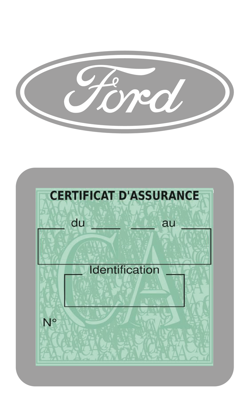 Porte Vignette Assurance Pare Brise Voiture Pour Ford Logo | Étui Simple Pochette Adhésive Autocollant Sticker Gris