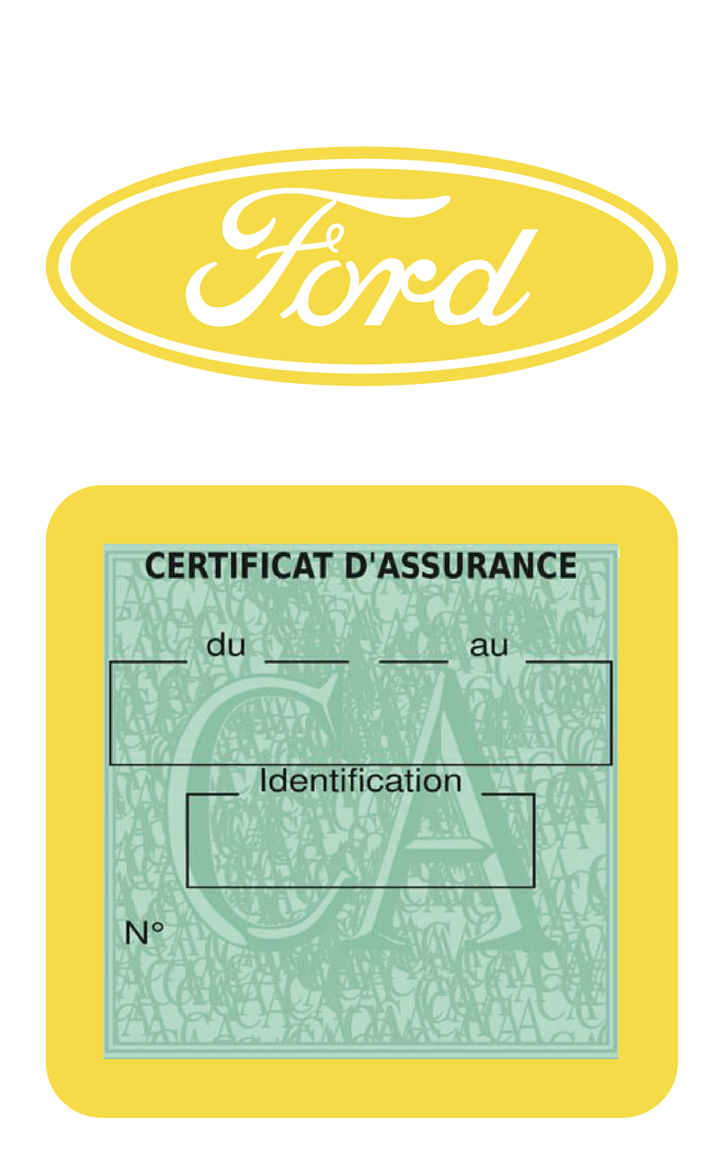 Porte Vignette Assurance Pare Brise Voiture Pour Ford Logo | Étui Simple Pochette Adhésive Autocollant Sticker Jaune