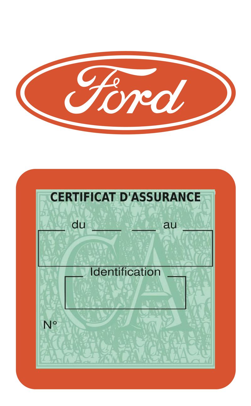 Porte Vignette Assurance Pare Brise Voiture Pour Ford Logo | Étui Simple Pochette Adhésive Autocollant Sticker Orange