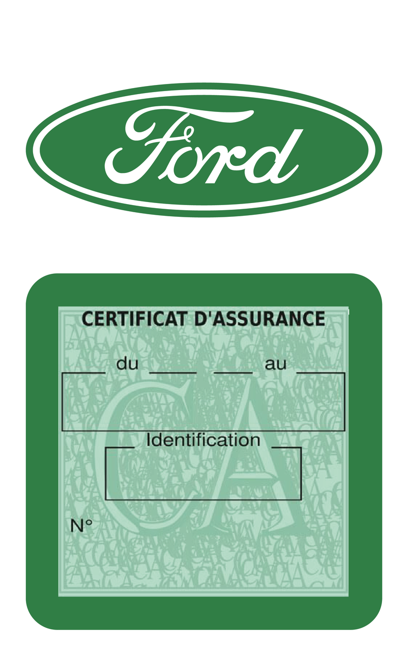Porte Vignette Assurance Pare Brise Voiture Pour Ford Logo | Étui Simple Pochette Adhésive Autocollant Sticker Vert