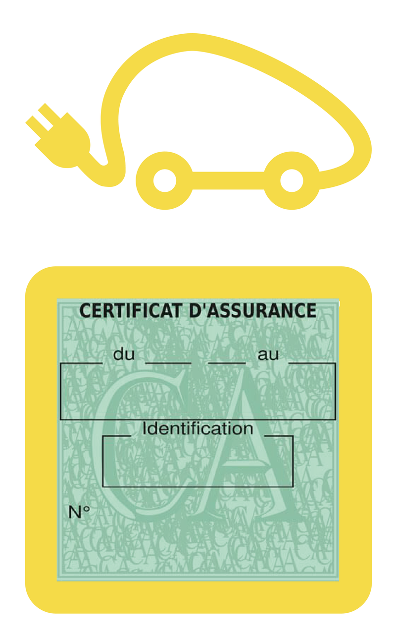Porte Vignette Assurance Pare Brise Voiture Electrique | Étui Simple Pochette Adhésive Autocollant Sticker Jaune