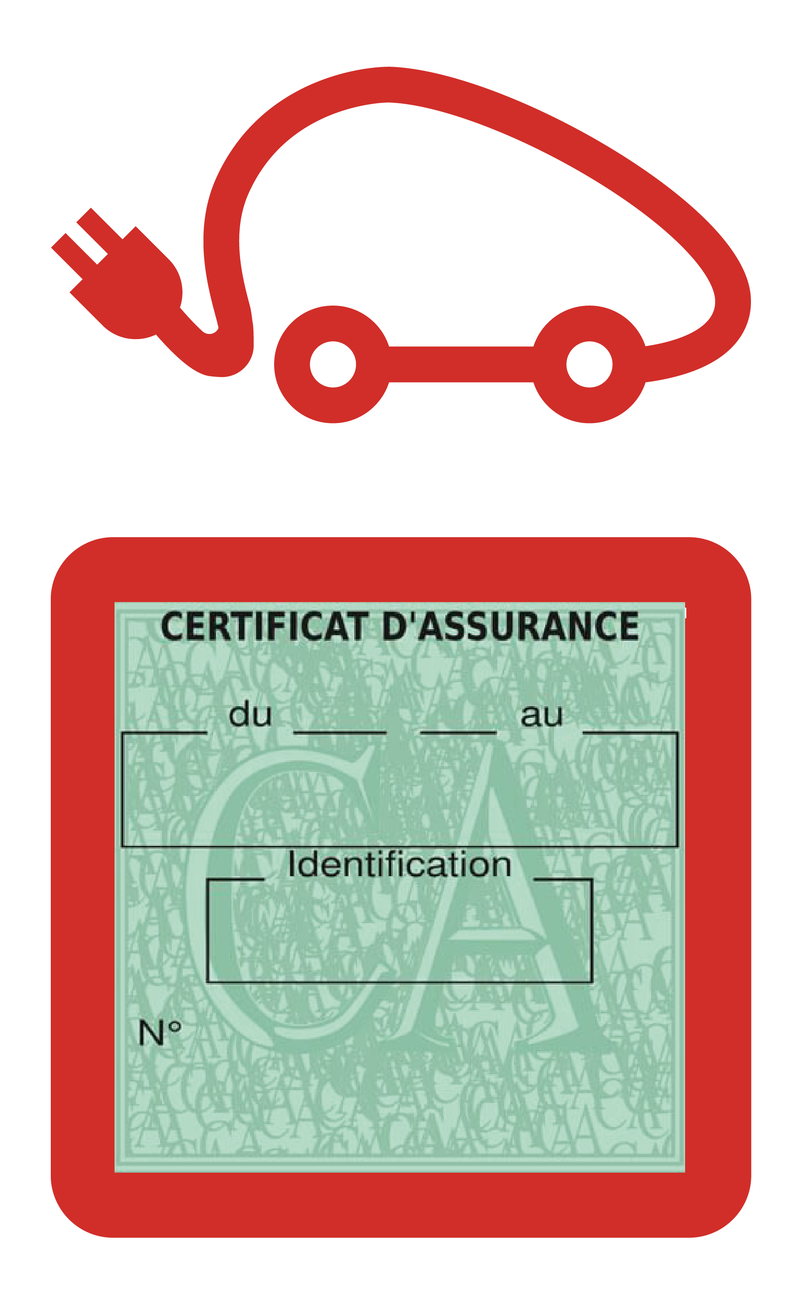 Porte Vignette Assurance Pare Brise Voiture Electrique | Étui Simple Pochette Adhésive Autocollant Sticker Rouge