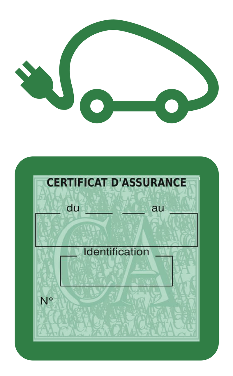 Porte Vignette Assurance Pare Brise Voiture Electrique | Étui Simple Pochette Adhésive Autocollant Sticker Vert